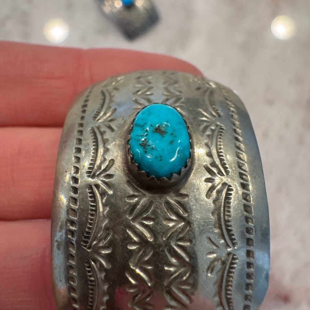 Native American sterling silver & turquoise bolo set signed BL - Picture 4 of 7